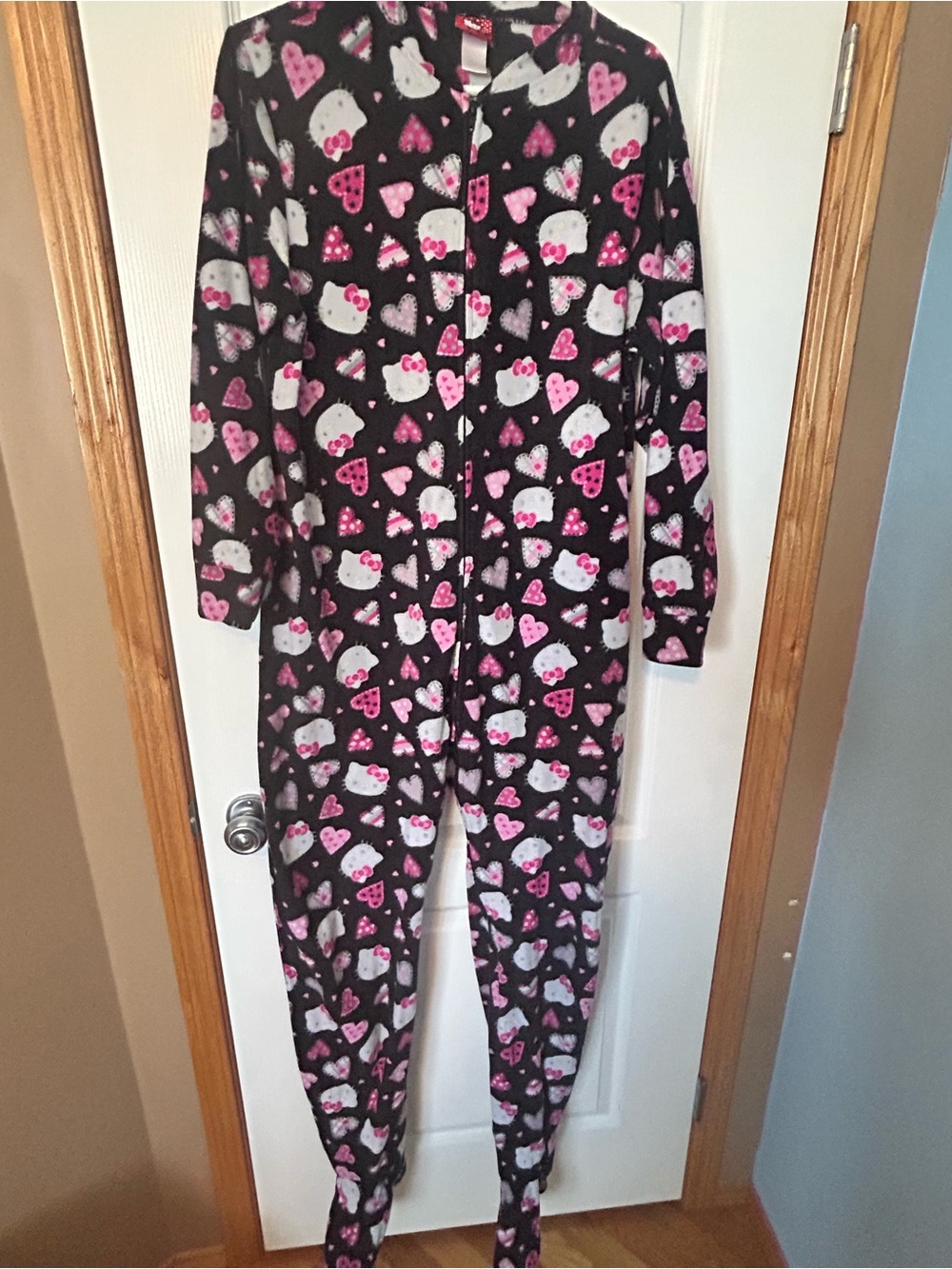Women’s Black and pink Hello Kitty Print One-Piece Pajamas